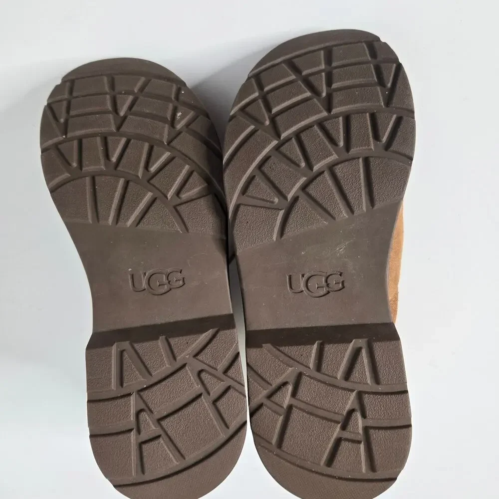 UGG Big Kid Azell Hiker Weather Boots Brown Suede Side Zip Chestnut 6
